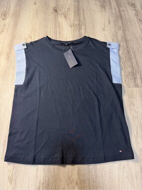 Tommy Hilfiger Navy Tee with Light Blue Shoulder Tabs